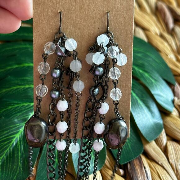 BOGO FREE GUNMETAL LIGHT NF CHAIN VEADED GRUNGE EDGY EARRINGS - Picture 4 of 5